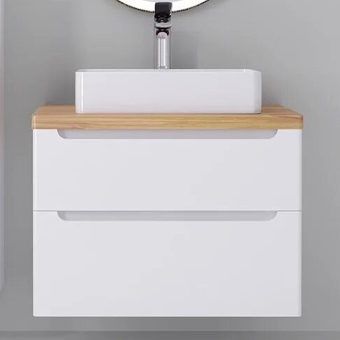 Тумба под раковину со столешницей Jorno Wood 80 белая, столешница светлая