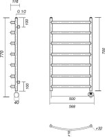 Полотенцесушитель электрический Domoterm Калипсо П7 50x70, правый, бронза