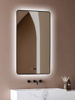 Зеркало Abber See AG6114SWHB 60х100 см, с подсветкой, с часами, черное