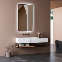 Зеркало Abber See AG6114SWHB 60х100 см, с подсветкой, с часами, черное