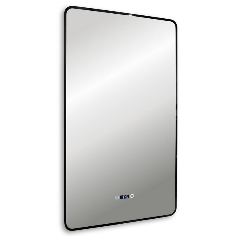 Зеркало Abber See AG6114SWHB 60х100 см, с подсветкой, с часами, черное