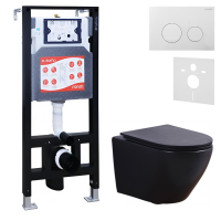 Комплект 3 в 1 Унитаз подвесной Esbano Azalea ESUPAZALBM + Инсталляция Fram + Кнопка ESINSLM37GW цвет глянцевый белый