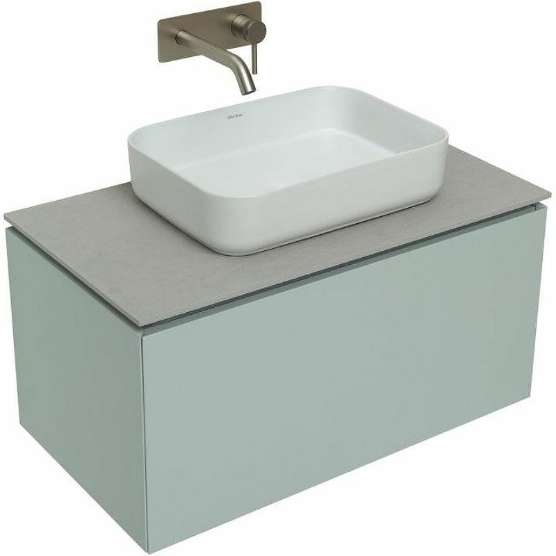 Тумба с раковиной Allen Brau Infinity 85 1+1, подвесная, папирус матовый, столешница серый структ