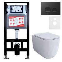 Комплект 3 в 1 Унитаз подвесной Esbano ESUPGARAW + Инсталляция Fram + Кнопка ESINSLM37MB цвет матовый черный