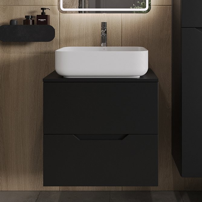 Тумба с раковиной Orange Line 60 подвесная, 2 ящика, матовая черная с раковиной B05-500W
