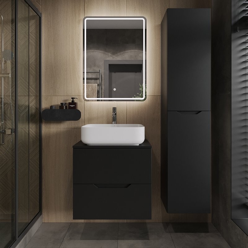 Тумба с раковиной Orange Line 60 подвесная, 2 ящика, матовая черная с раковиной B05-500W