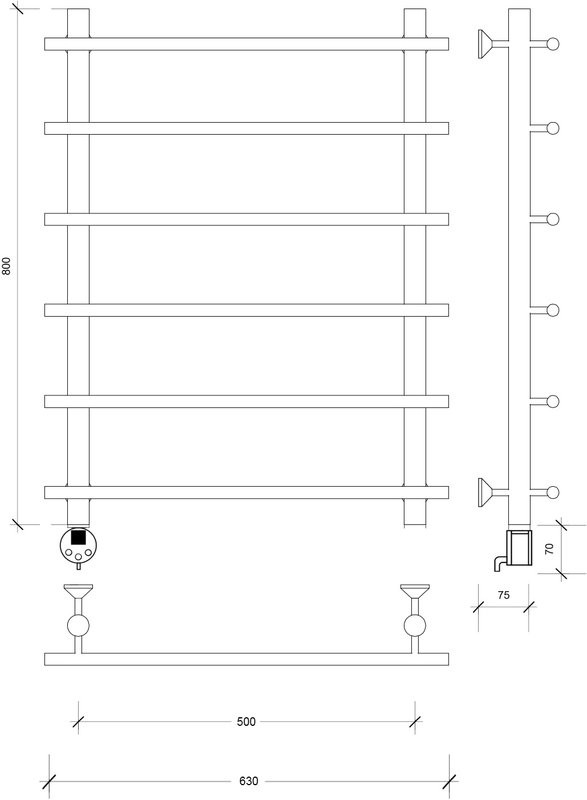 Полотенцесушитель электрический Secado Турин 4673739243831 80x55 см, подключение слева, матовый черный, лесенка