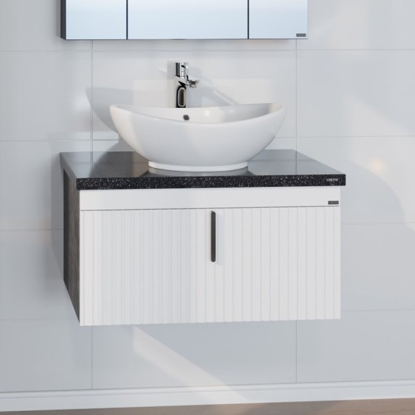 Тумба с раковиной СаНта Юпитер 80 подвесная, 2 ящика, темная