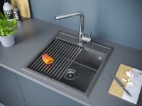 Мойка кухонная Paulmark Stepia + Step PM115051-DG+R375-BS графит