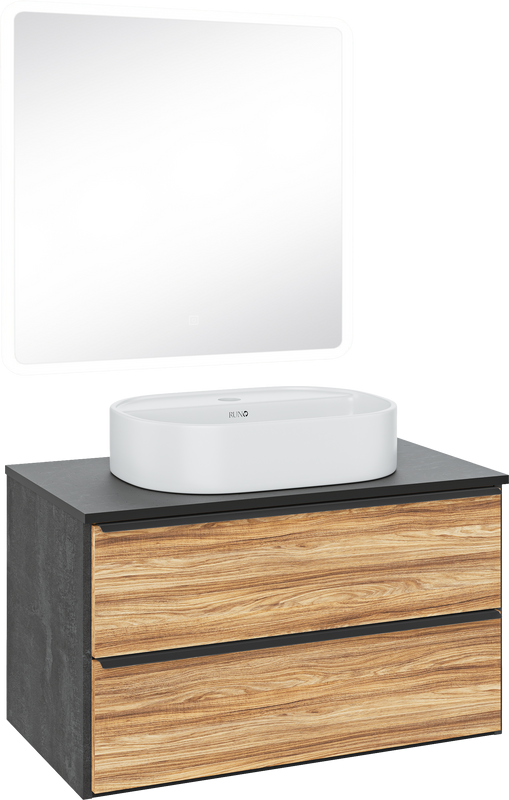 Мебель для ванной комнаты Runo Мальта 85 дуб, черная, раковина Nuovo 50