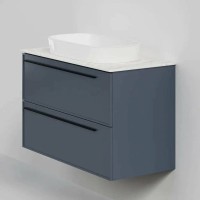 Тумба под раковину со столешницей La Fenice Elba Twin Blu Grigio 100 подвесная, cappuccino, синяя матовая, столешница белый мрамор