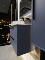 Тумба под раковину со столешницей La Fenice Elba Twin Blu Grigio 100 подвесная, cappuccino, синяя матовая, столешница белый мрамор