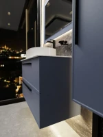 Тумба под раковину со столешницей La Fenice Elba Twin Blu Grigio 100 подвесная, cappuccino, синяя матовая, столешница белый мрамор
