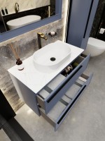 Тумба под раковину со столешницей La Fenice Elba Twin Blu Grigio 100 подвесная, cappuccino, синяя матовая, столешница белый мрамор