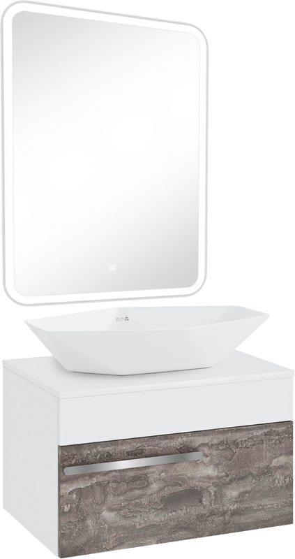 Мебель для ванной комнаты Runo Вудлайн 65 железный камень, раковина Poligono 65