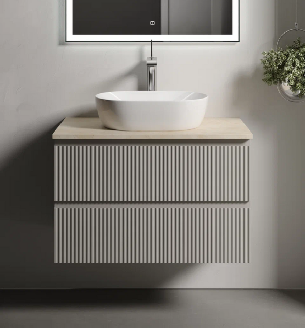 Тумба под раковину со столешницей Sancos Snob R 80 beige soft, столешница бежевая, с отв. под смеситель