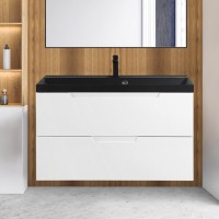 Тумба с раковиной BelBagno Vittoria 100 подвесная, bianco opaco, черная матовая раковина