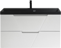Тумба с раковиной BelBagno Vittoria 100 подвесная, bianco opaco, черная матовая раковина