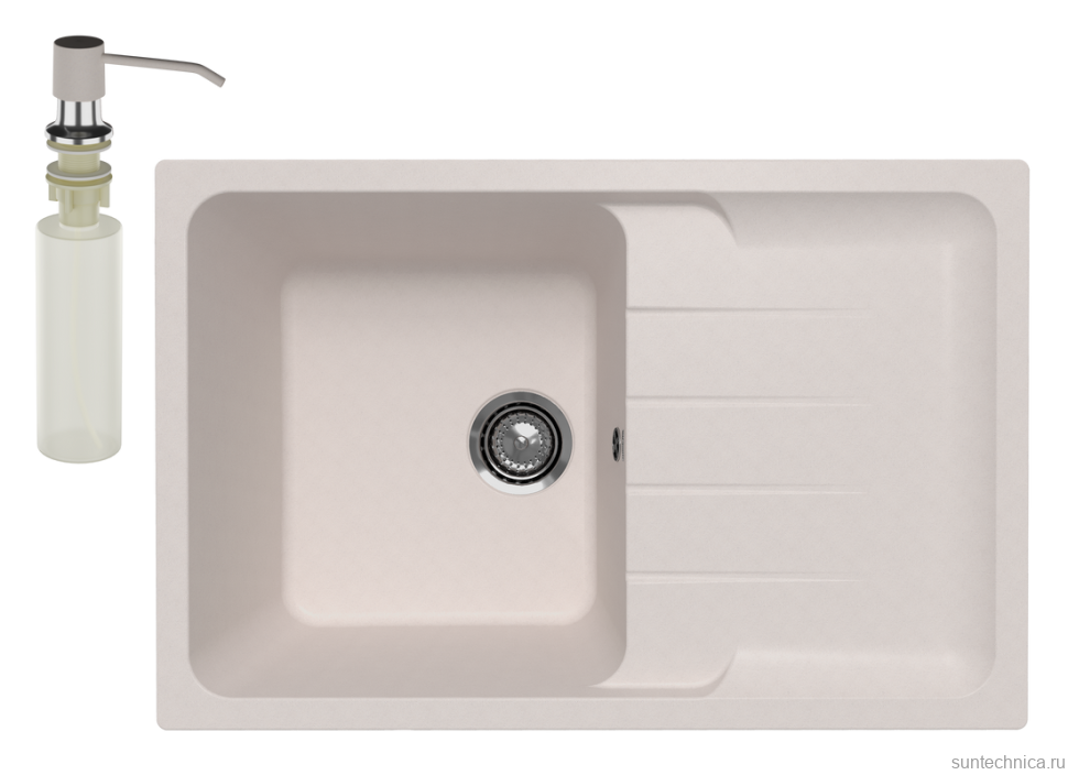 Мойка кухонная Ulgran Quartz Gerda 780 жасмин + дозатор UQ 01 жасмин