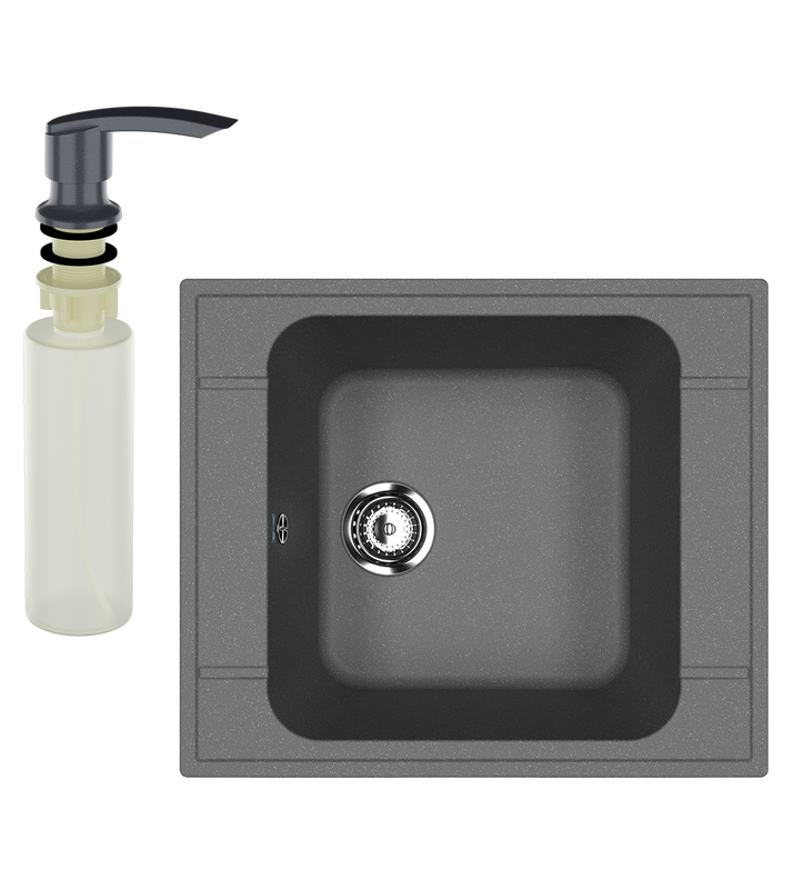 Мойка кухонная Ulgran U-604 343 антрацит + дозатор U-02 антрацит