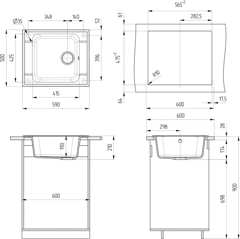 Мойка кухонная Ulgran U-604 343 антрацит + дозатор U-02 антрацит