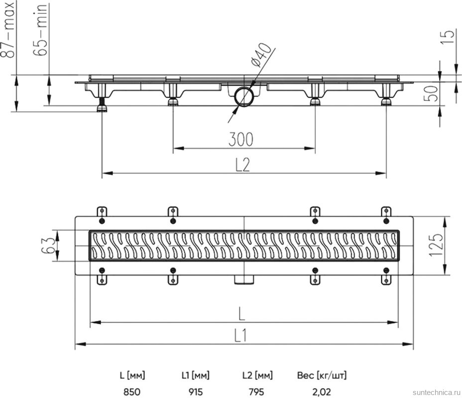 Душевой трап (лоток) Veconi Line 850 85 см