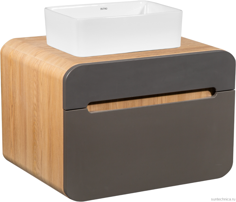 Тумба с раковиной Runo Ницца 60 дуб натуральный, графит, раковина Duo 40