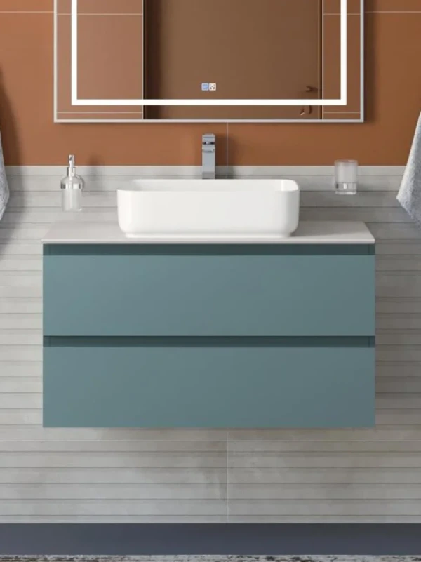 Тумба под раковину со столешницей BelBagno Kraft 80 подвесная, матовая голубая, столешница kep-80-bo