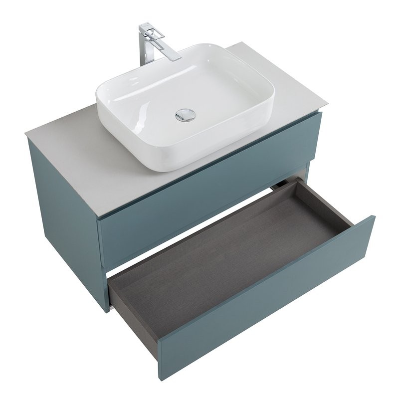 Тумба под раковину со столешницей BelBagno Kraft 80 подвесная, матовая голубая, столешница kep-80-bo