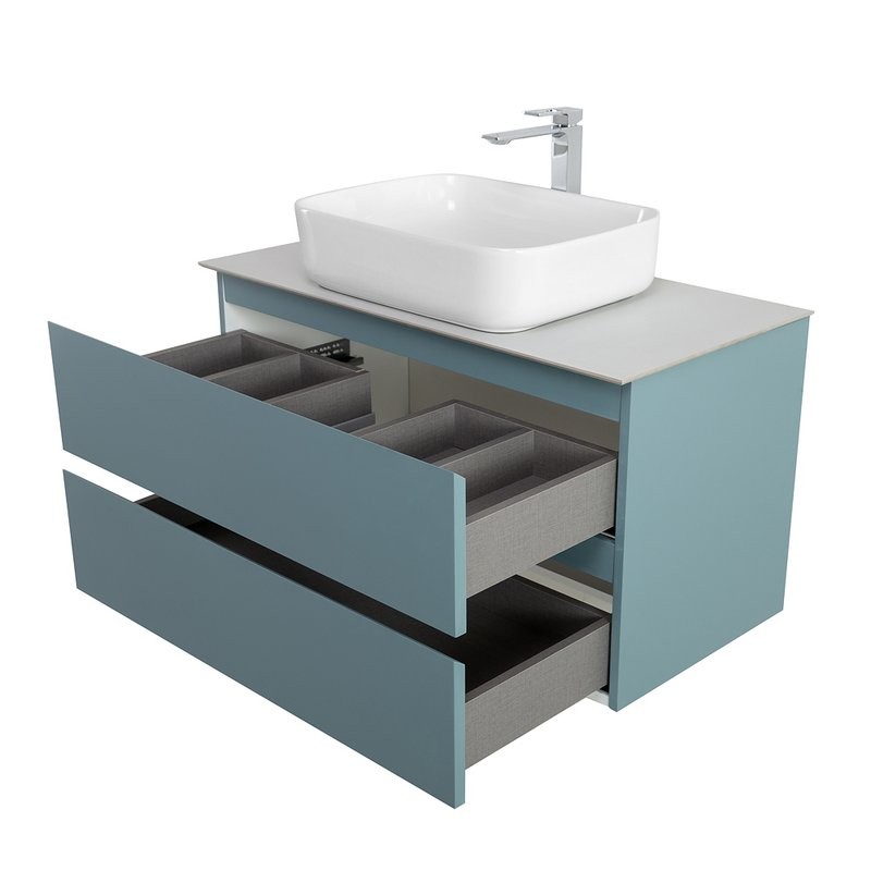 Тумба под раковину со столешницей BelBagno Kraft 80 подвесная, матовая голубая, столешница kep-80-bo