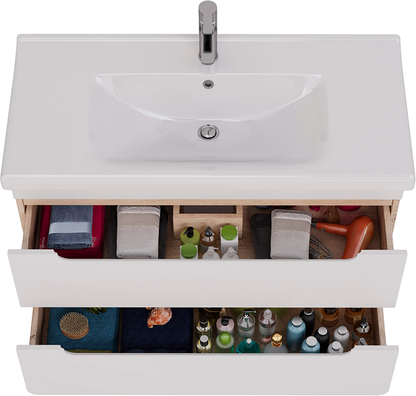 Тумба с раковиной Lemark Olivia 100 дуб кантри, белая глянцевая, раковина Гармония