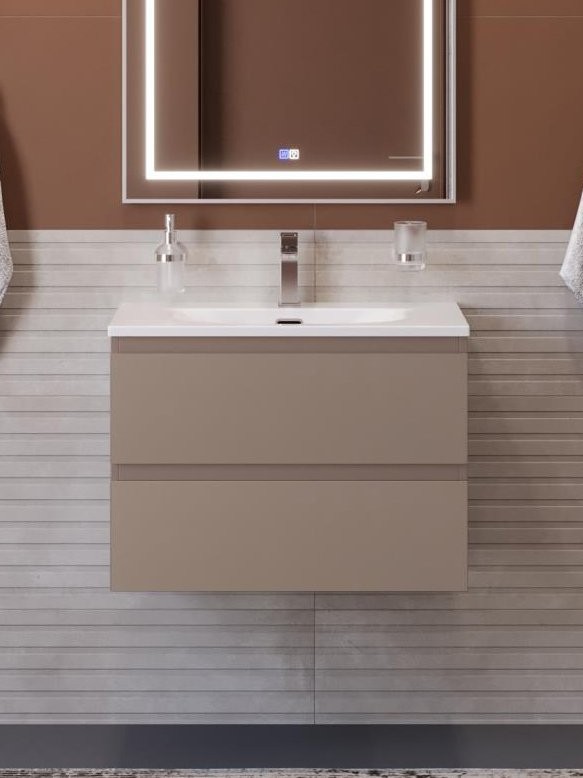 Тумба с раковиной BelBagno Kraft 70 подвесная, матовая бежевая, раковина bb-8099-70