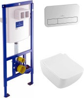 Комплект Унитаз подвесной Villeroy & Boch Venticello 4611RS01 безободковый + Кнопка Viconnect 9224 9069 матовый хром + Инсталляция 9224 6100