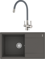 Комплект Мойка Lemark Imandra 840 9910035 серый шелк + Смеситель Comfort LM3075BN с гибким изливом, никель, серый