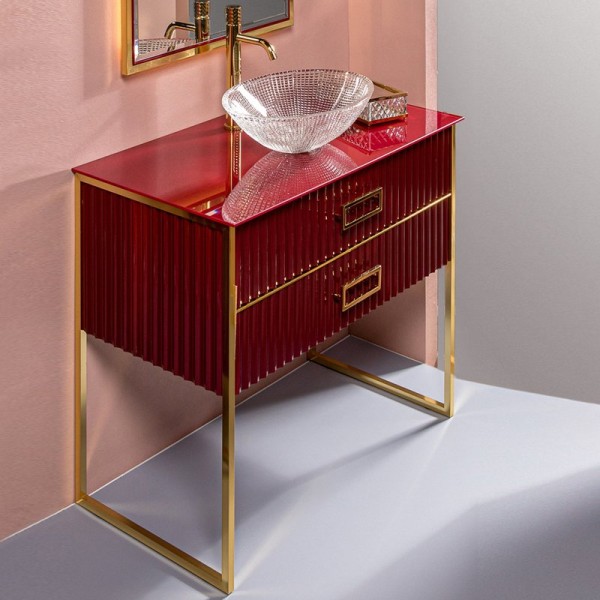 Тумба под раковину Armadi Art Monaco 100 для столешницы бордо, золото