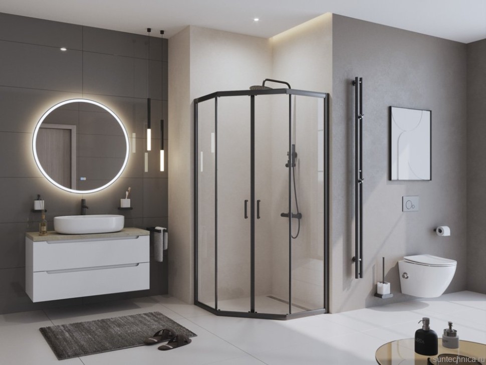 Душевой уголок BelBagno Uno 195 P 2 90 C Nero профиль черный, стекло прозрачное