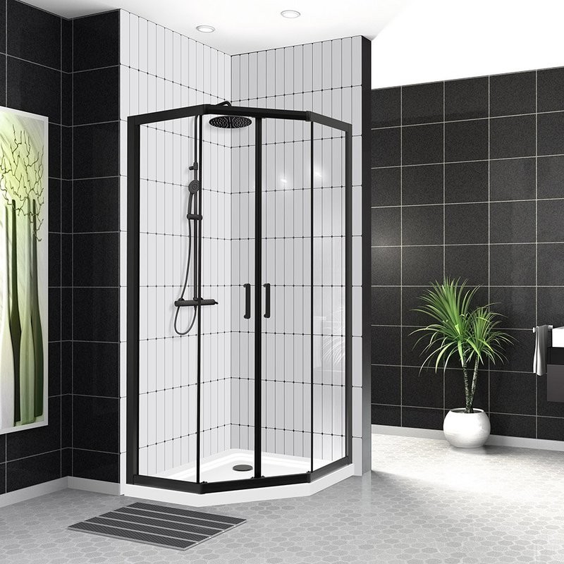 Душевой уголок BelBagno Uno 195 P 2 90 C Nero профиль черный, стекло прозрачное