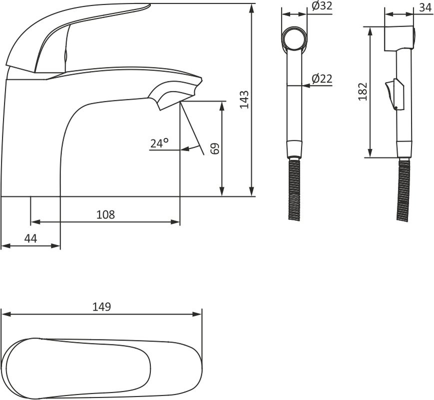 Комплект для раковины Damixa Eclipse 310300001 с гигиеническим душем, хром