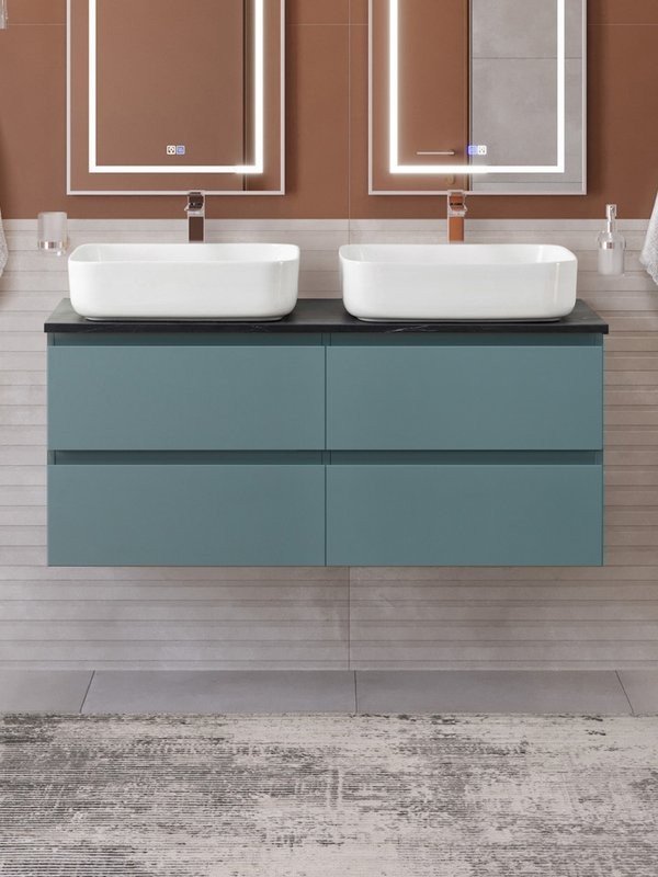 Тумба под раковину со столешницей BelBagno Kraft 120 подвесная, матовая голубая, столешница kep-120-2-mno, для двоих