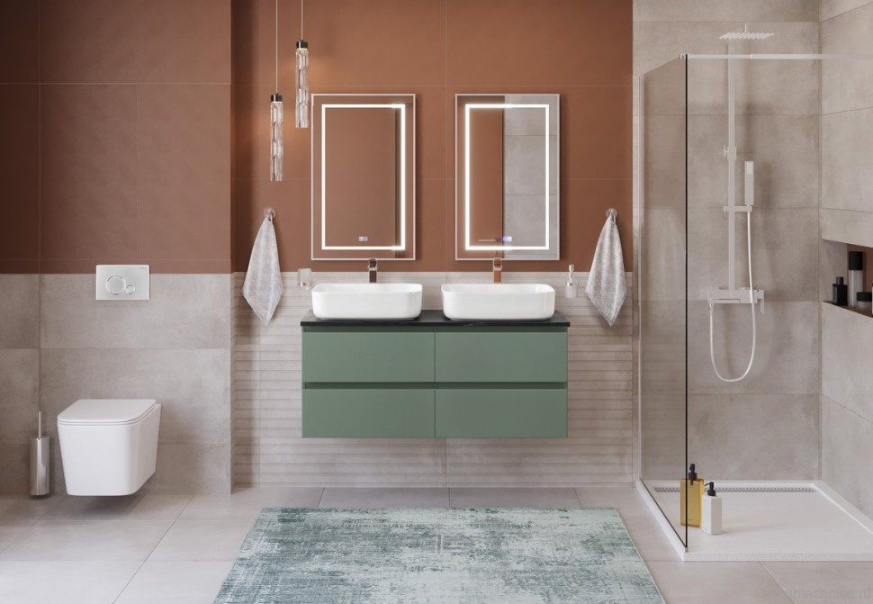 Тумба под раковину со столешницей BelBagno Kraft 120 подвесная, матовая голубая, столешница kep-120-2-mno, для двоих