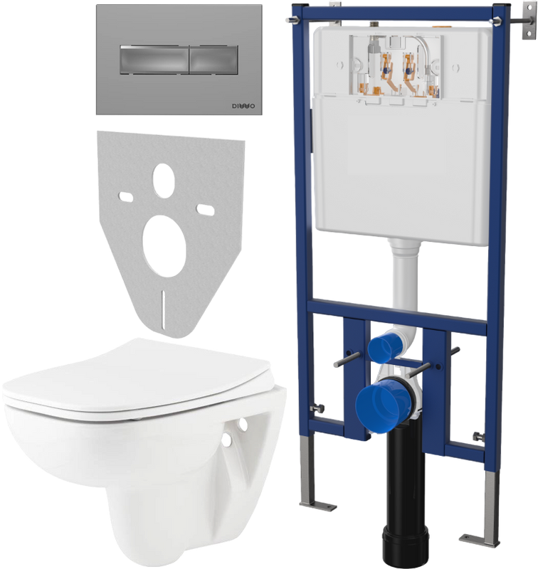 Комплект Унитаз подвесной Seramiksan Petite + Крышка AG50006 с микролифтом + Инсталляция DIWO + Кнопка 7321 хром матовый