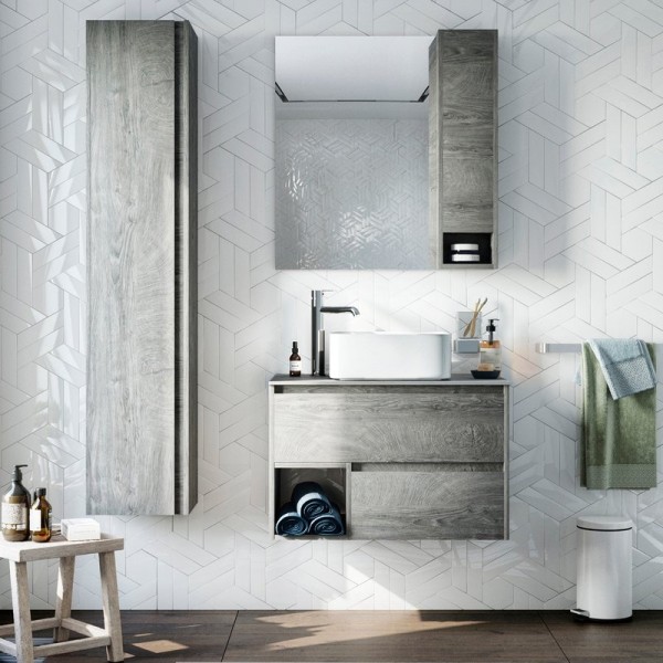 Мебель для ванной комнаты STWORKI Карлстад 75 дуб рошелье, роверелла, с отверстием для смесителя в столешнице