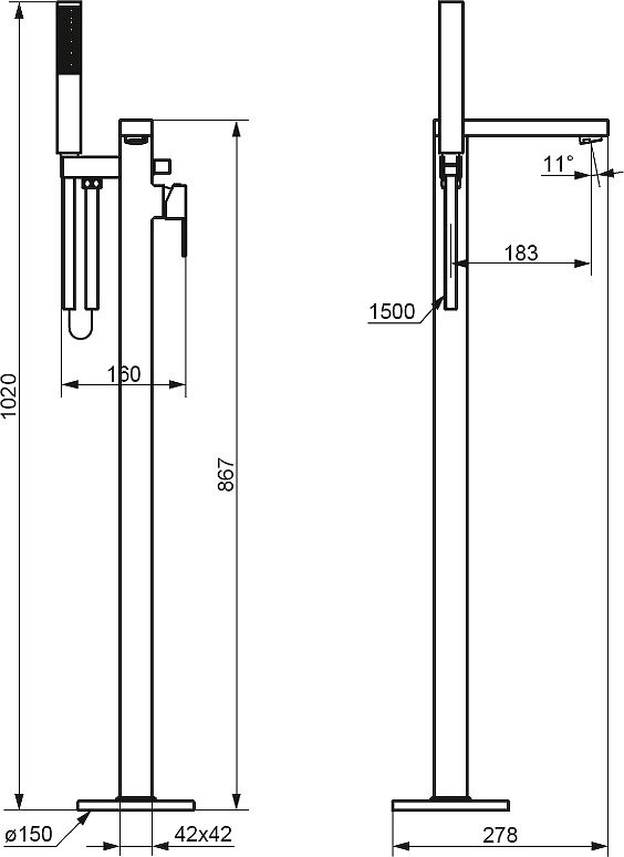 Напольный смеситель для ванны с душем Damixa Gala 535000300 матовый черный
