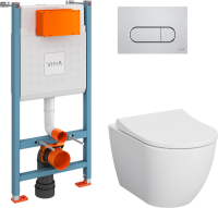 Комплект Унитаз подвесной VitrA Mia Round белый глянцевый + Крышка с микролифтом, петли хром + Инсталляция VitrA V-Fix Core + Кнопка смыва Root R 740-2280 хром