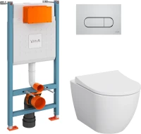 Комплект Унитаз подвесной VitrA Mia Round белый глянцевый + Крышка с микролифтом, петли хром + Инсталляция VitrA V-Fix Core + Кнопка смыва Root R 740-2280 хром
