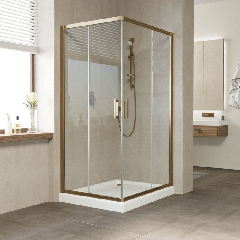 Душевой уголок Vegas Glass ZA-F Tur Novo 100*80 05 01 профиль бронза, стекло прозрачное