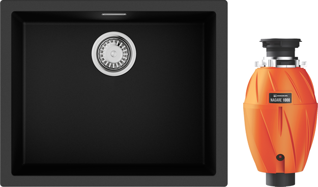 Комплект Мойка Omoikiri Yamakawa 55T-U/I-BL черная + Измельчитель Nagare 1000