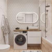 Тумба с раковиной STWORKI Берген 60 белая со светлой столешницей 122, Moduo 50 Square, L