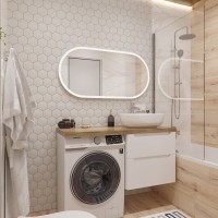 Тумба с раковиной STWORKI Берген 60 белая со светлой столешницей 122, Moduo 50 Square, L