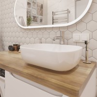 Тумба с раковиной STWORKI Берген 60 белая со светлой столешницей 122, Moduo 50 Square, L